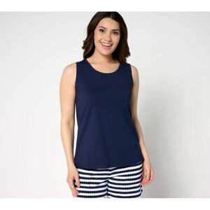 Belle by Kim Gravel Women's Top Sz L TripleLuxe Solid Scoop Neck Blue A686140